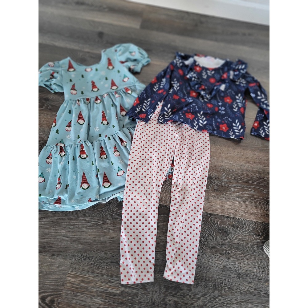 Dot Dot Smile Girls Dress Christmas Gnome Floral Top and Leggings Set‎ 5-6 #4